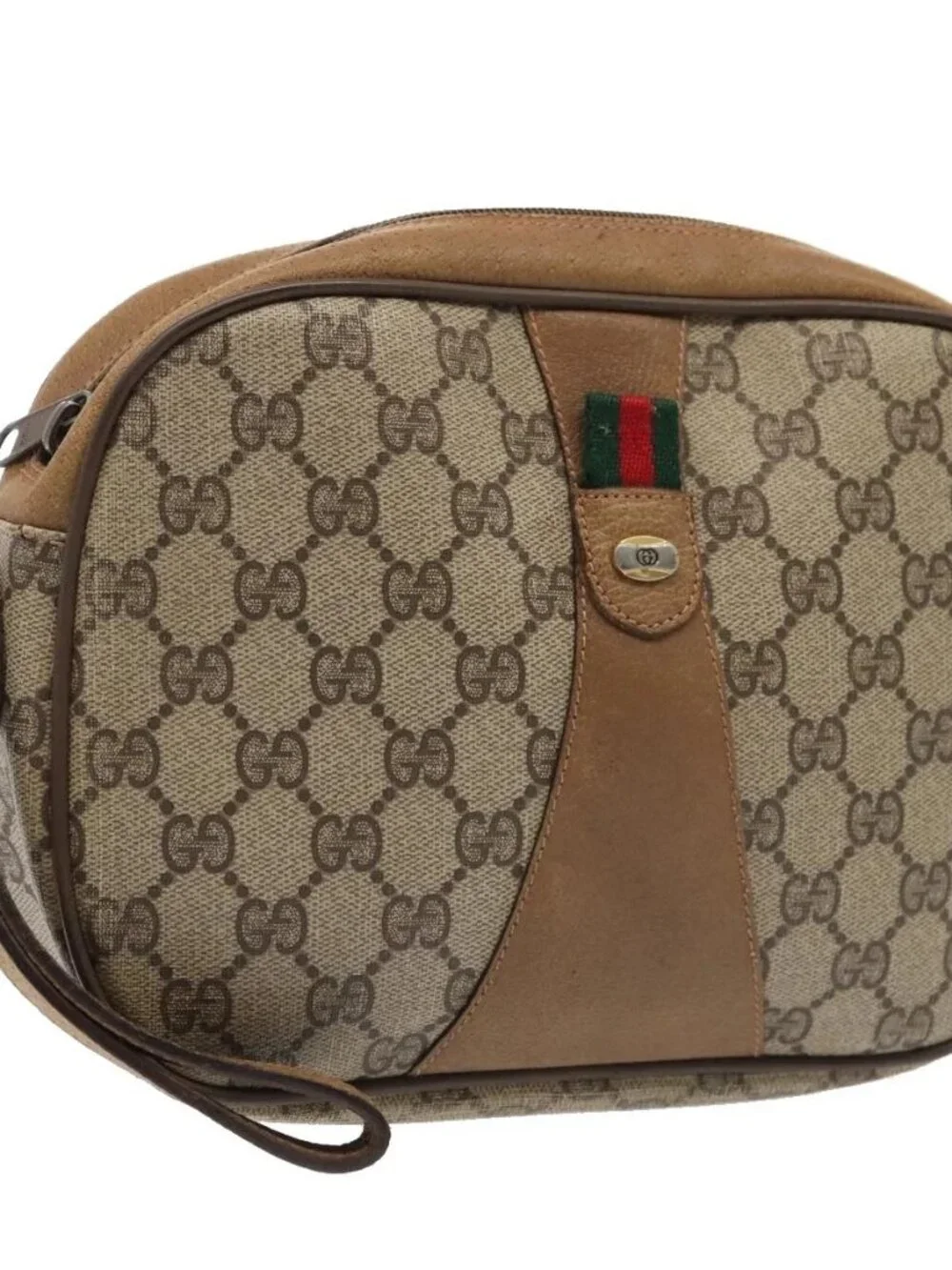 GUCCI GG Supreme Web Sherry Line Clutch Bag PVC Beige Red 89 01 034 Auth fm3793